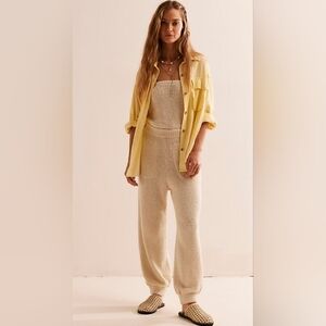 Free People FP beach Claire wet plaster terry cloth strapless one-piece jumpsuit